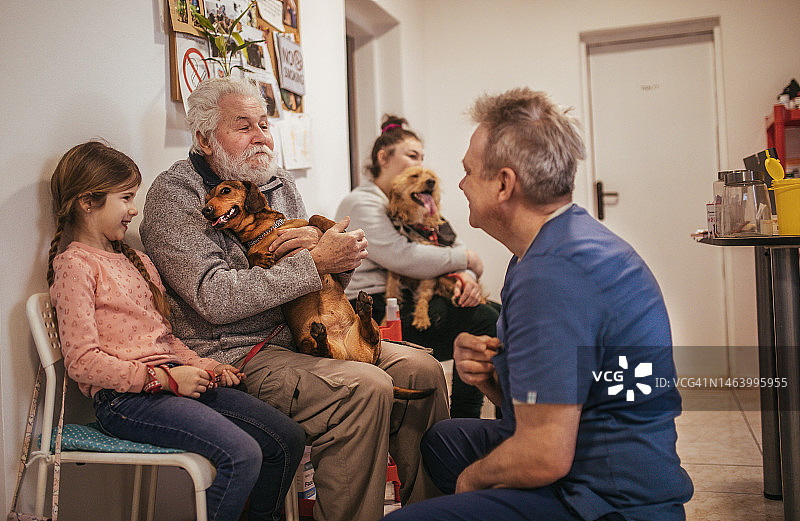 坐在宠物医院接待区的主人图片素材