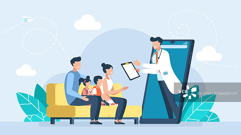 在线医生概念：移动应用家庭医生图片素材