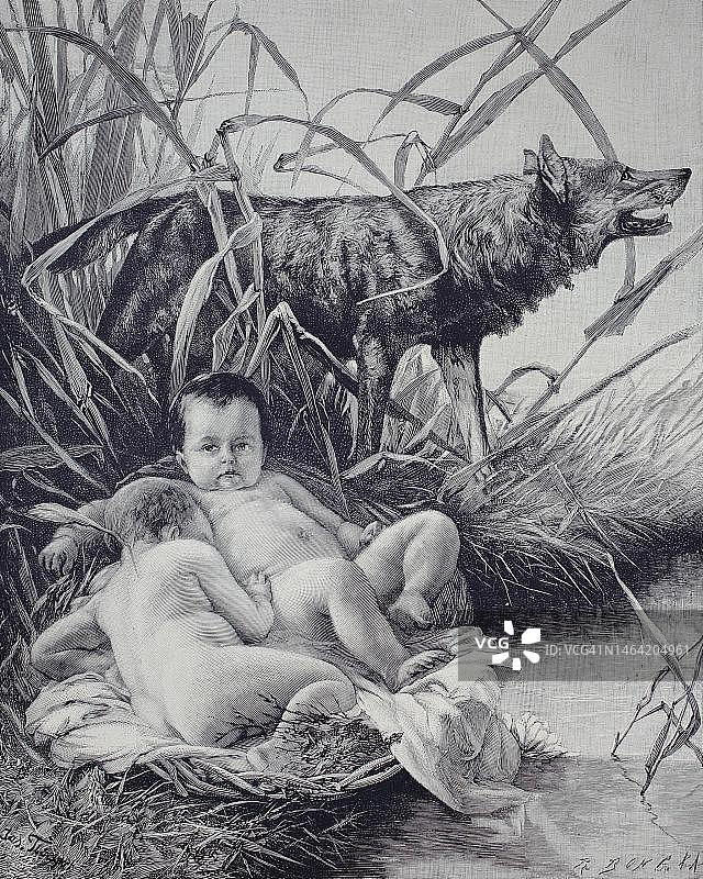 1880年罗马：母狼哺育罗穆路斯和瑞摩斯图片素材