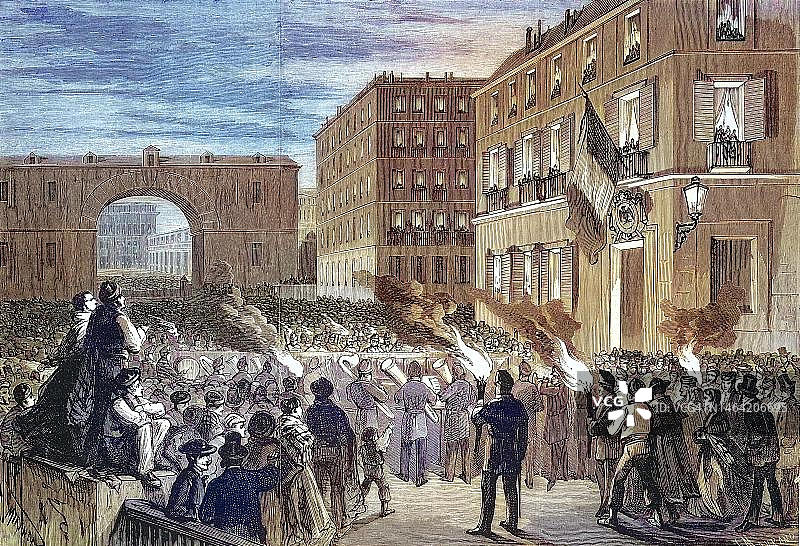 1869年西班牙马德里人民向法国大使馆提供的献礼小夜曲（19世纪原版数字修复再现）图片素材