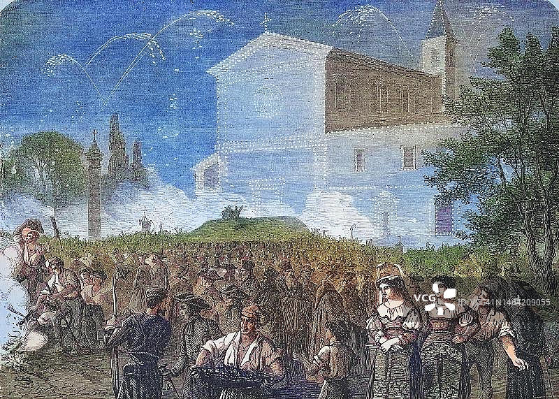 罗马圣彼埃尔教堂的圣诞新年照明，19世纪数字化修复图片素材