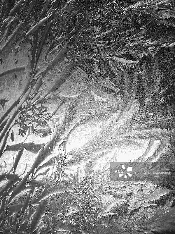 加拿大安大略省埃利奥特湖，汽车上的霜花图案特写图片素材