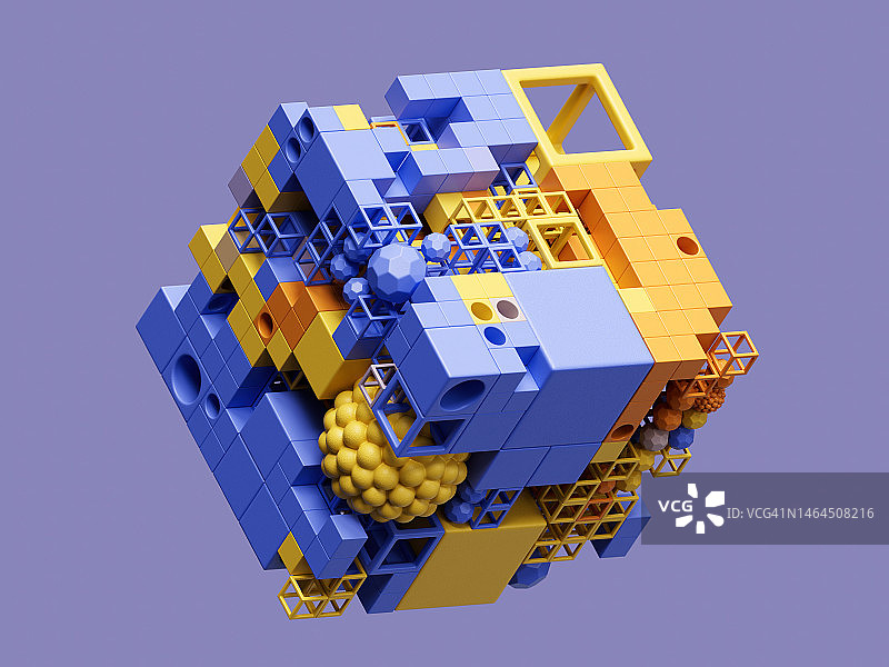 抽象的数据立方体和球体连接图片素材