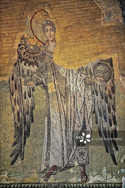 土耳其伊斯坦布尔圣索菲亚大教堂的拜占庭天使马赛克图片素材