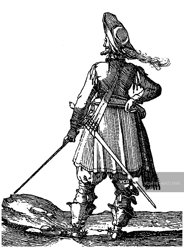 英国内战斯特拉顿战役步兵士兵古老雕刻插图图片素材