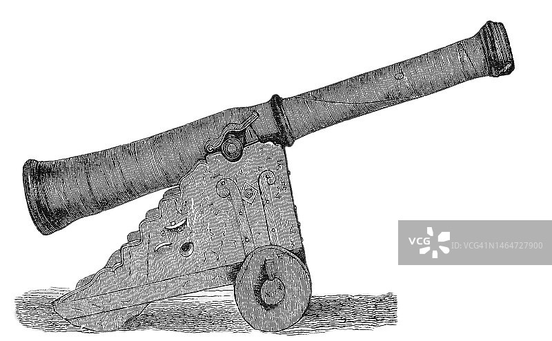 瑞典炮兵的皮革炮古版画插图图片素材