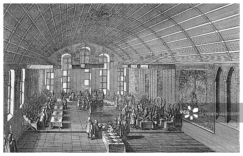 古老的雕刻插图：利奥波德一世皇帝的加冕宴图片素材