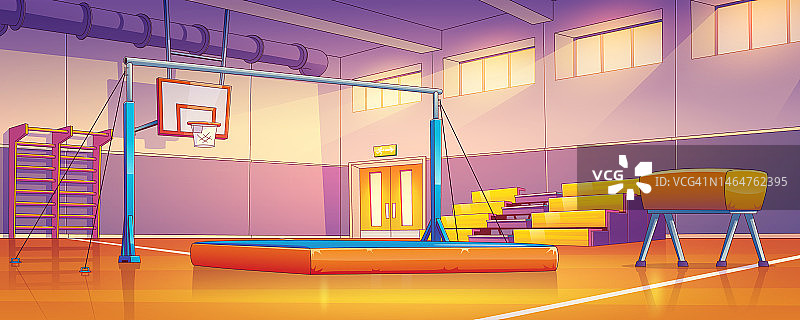 配备运动器材的学校体育馆、球场内部图片素材