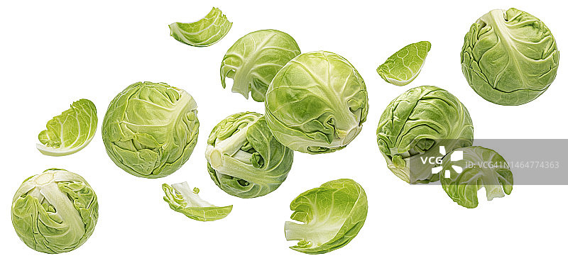 白色背景上掉落的球芽甘蓝图片素材