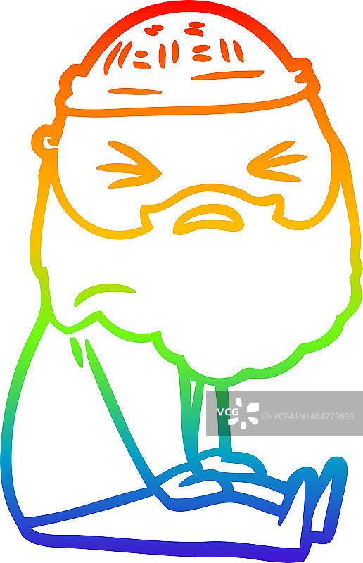 彩虹渐变线条画：卡通胡须男人图片素材