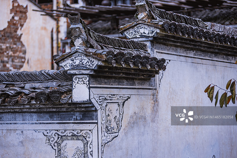 中国古代徽派建筑墙体特写图片素材