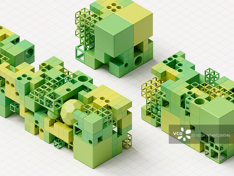 抽象的数据立方体和球体连接图片素材