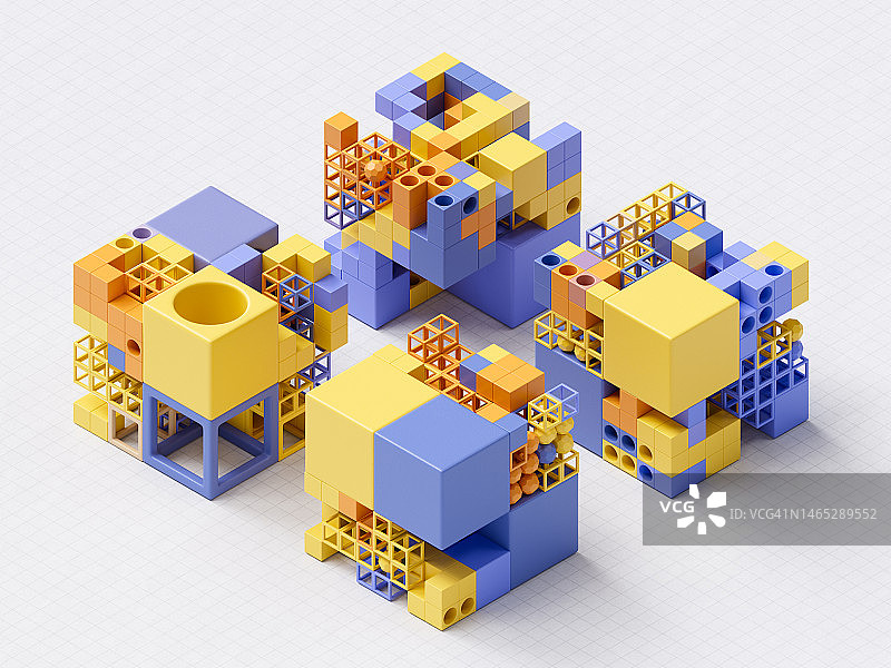抽象的数据立方体和球体连接图片素材