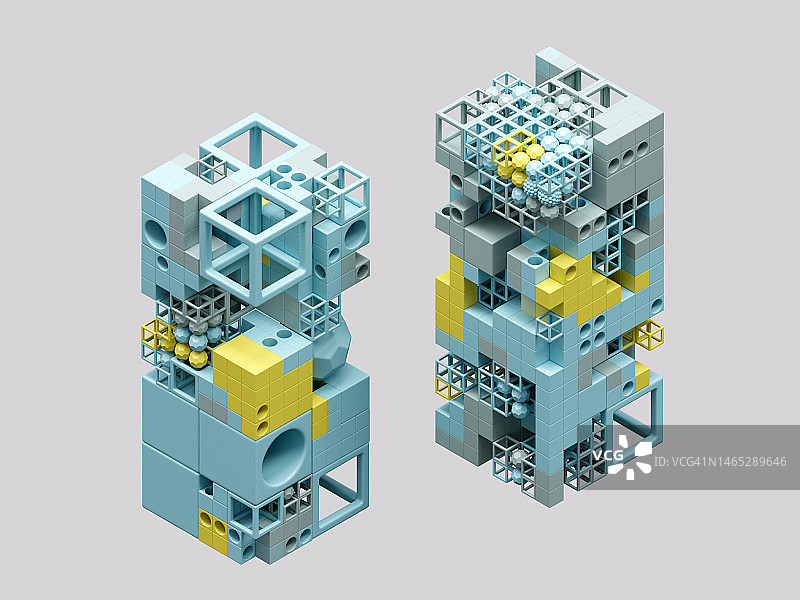 抽象的数据立方体和球体连接图片素材