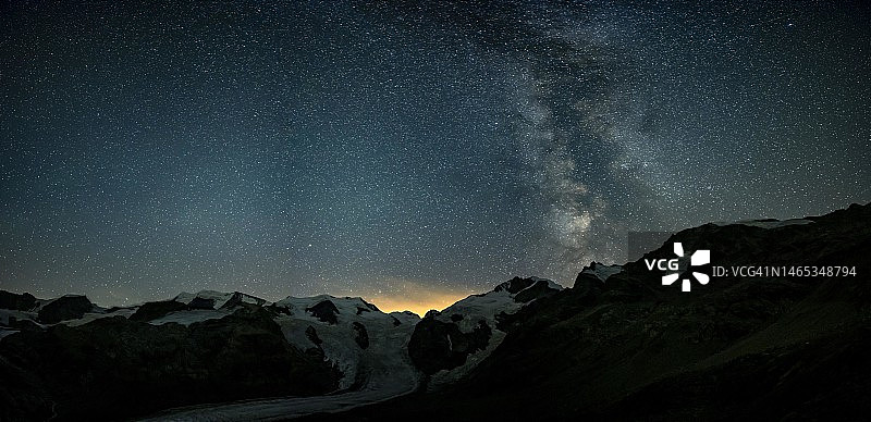 瑞士格里松州莫尔特拉奇冰川上的银河星空图片素材