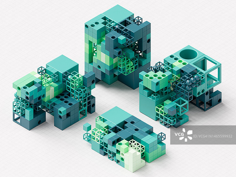 抽象的数据立方体和球体连接图片素材