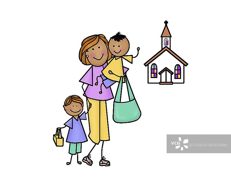 年轻家庭去教堂图片素材