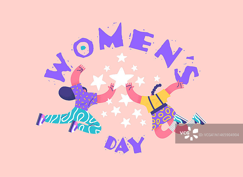 妇女节年轻女性朋友卡通贺卡图片素材