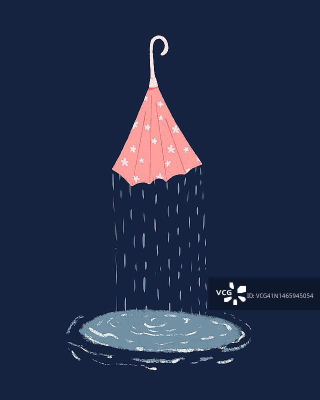 倒置的雨伞和落雨，探索坏天气与心理健康之间关系的数字插画图片素材