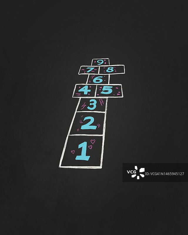 黑色背景上的跳房子游戏图片素材