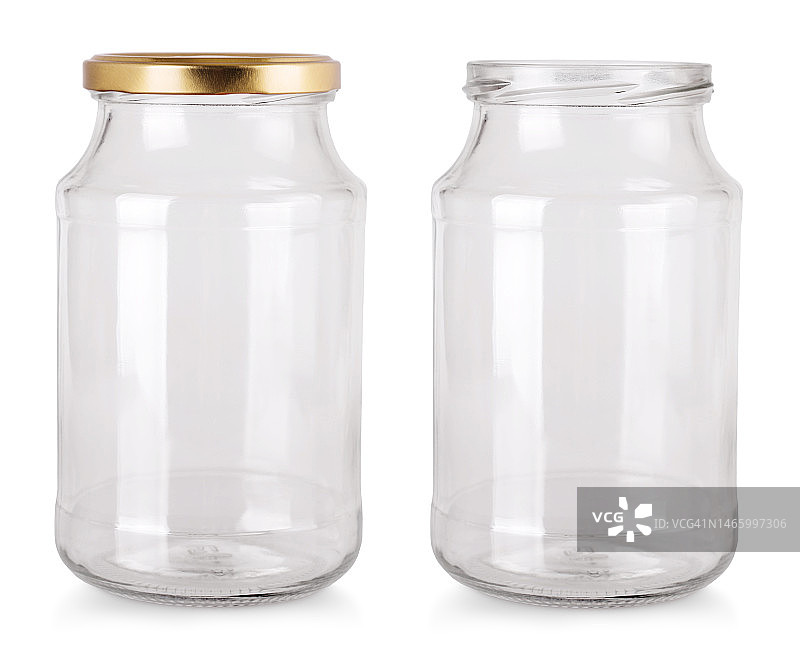 白色背景上的空玻璃罐图片素材