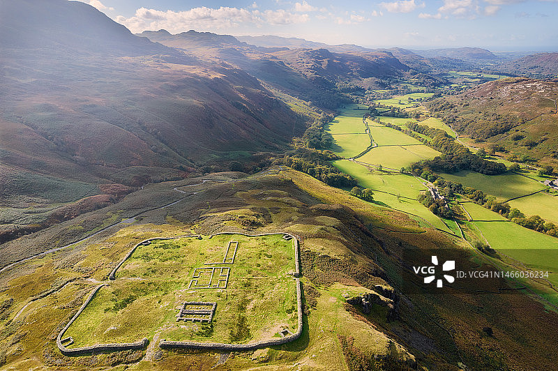 湖区哈德诺特堡，俯瞰埃斯克代尔山谷图片素材