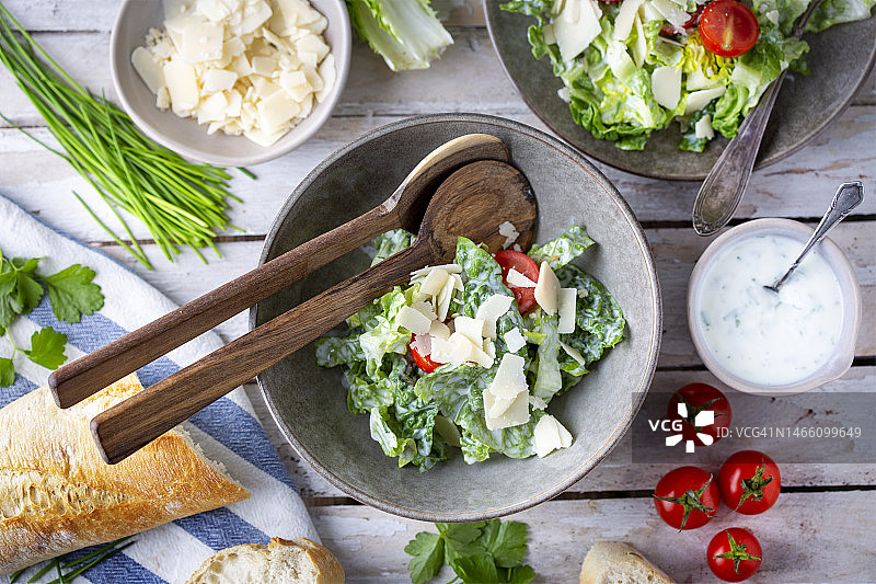 西红柿面包帕尔马干酪蔬菜沙拉图片素材