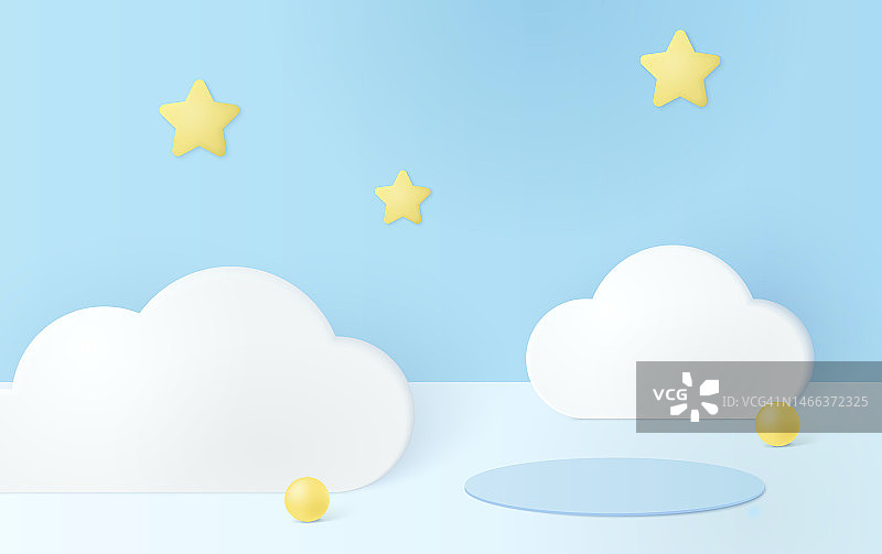 3D蓝色星空背景与产品展示台图片素材