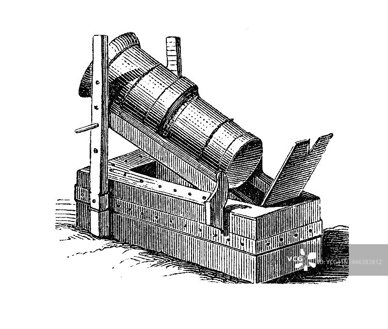 瑞士古老山炮的古老雕刻插图图片素材