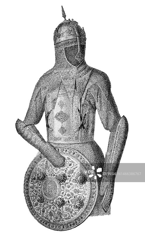 18世纪上半叶波斯盔甲古版画插图图片素材