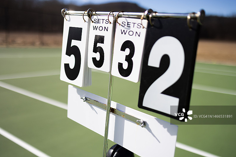 室外网球场景观，可见比分图片素材