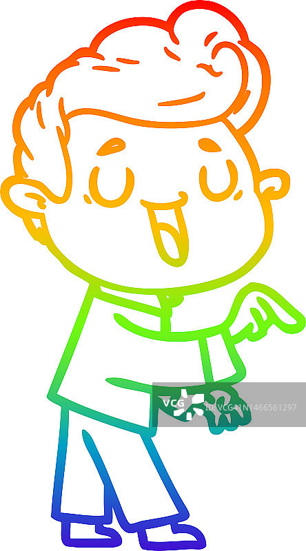 彩虹渐变线条画：快乐的卡通男人图片素材