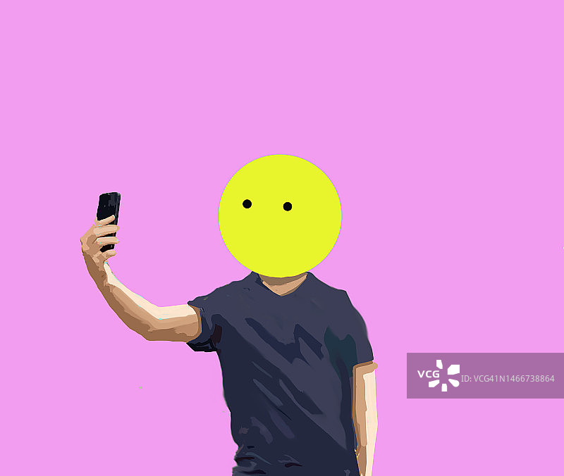 男子戴口罩自拍插画图片素材