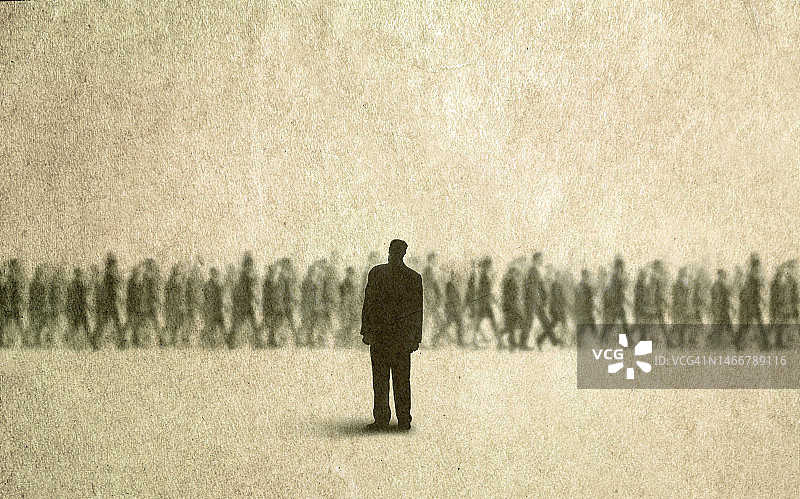 男人观看人群经过插画图片素材