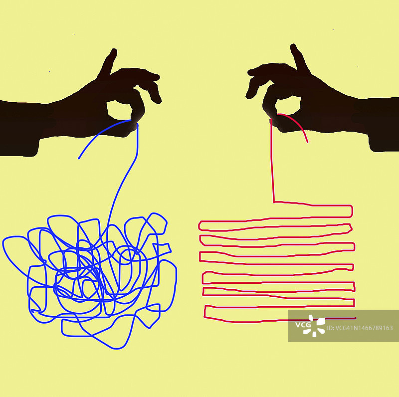 双手持红蓝线插画图片素材