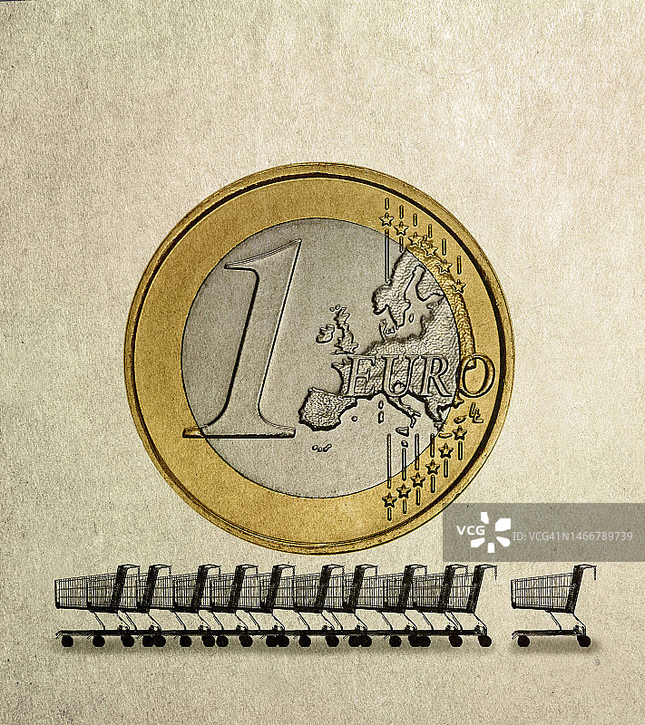 空购物车上的一欧元硬币插画图片素材