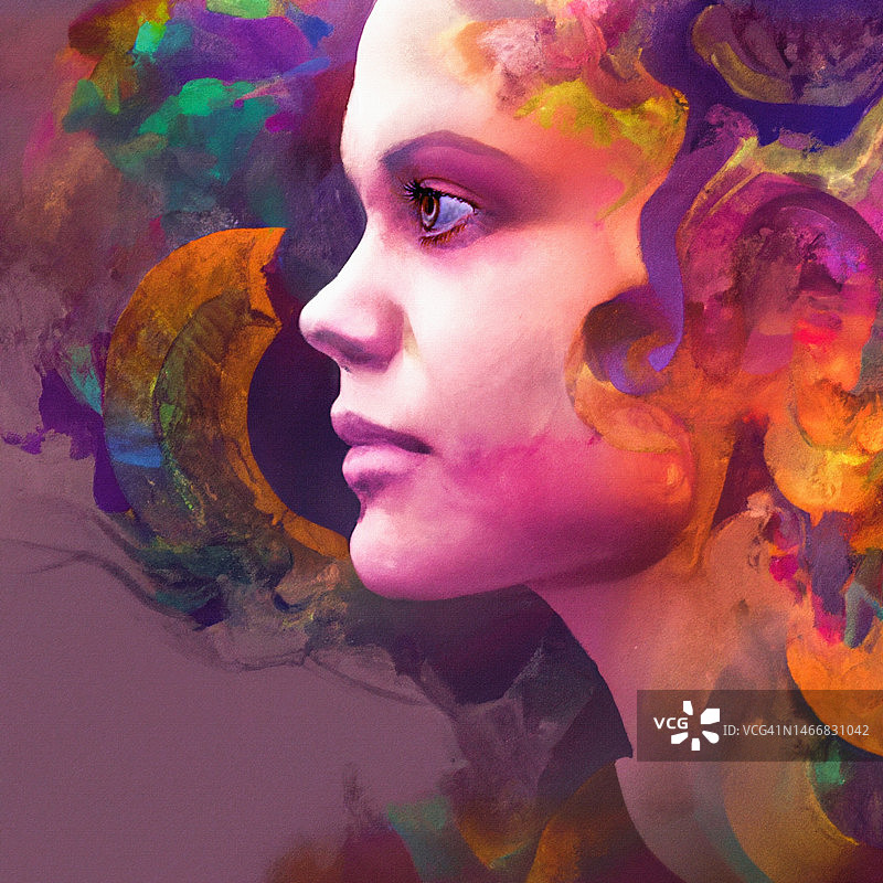 年轻女性Photoshop插画肖像图片素材