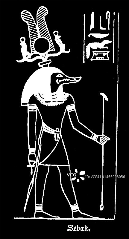 索贝克（Sobek）古埃及神灵的古老雕刻插图图片素材