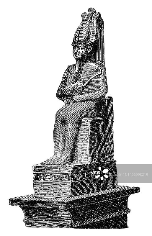 古埃及神祇奥西里斯古版画插图图片素材