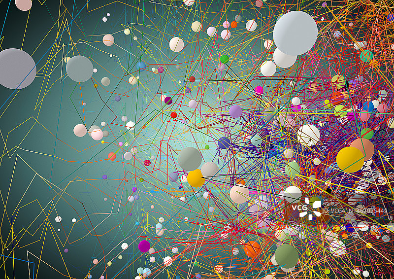 趣味背景，彩色粒子与几何设计图片素材