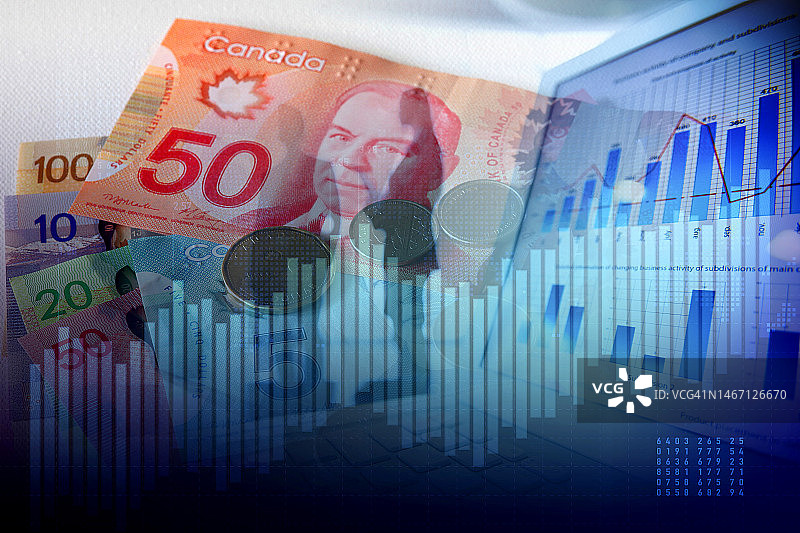 加拿大元现金钞票和股市指标图片素材