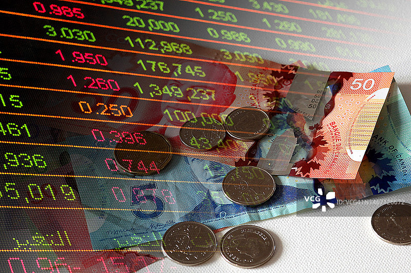 加拿大元现金钞票和股市指标图片素材