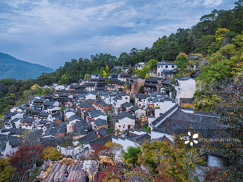 江西省篁岭旅游度假区的秋色图片素材