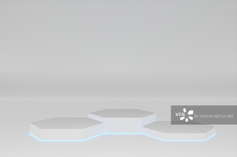 带蓝色灯光的六边形运动领奖台图片素材