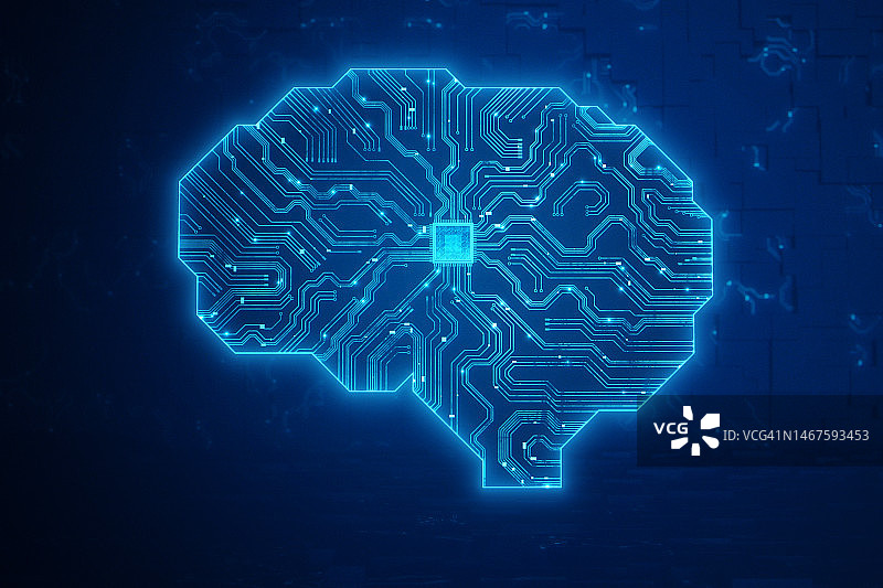 具有电路和半导体的AI大脑图片素材