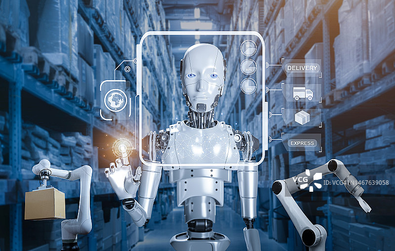 人工智能机器人在仓库工作图片素材