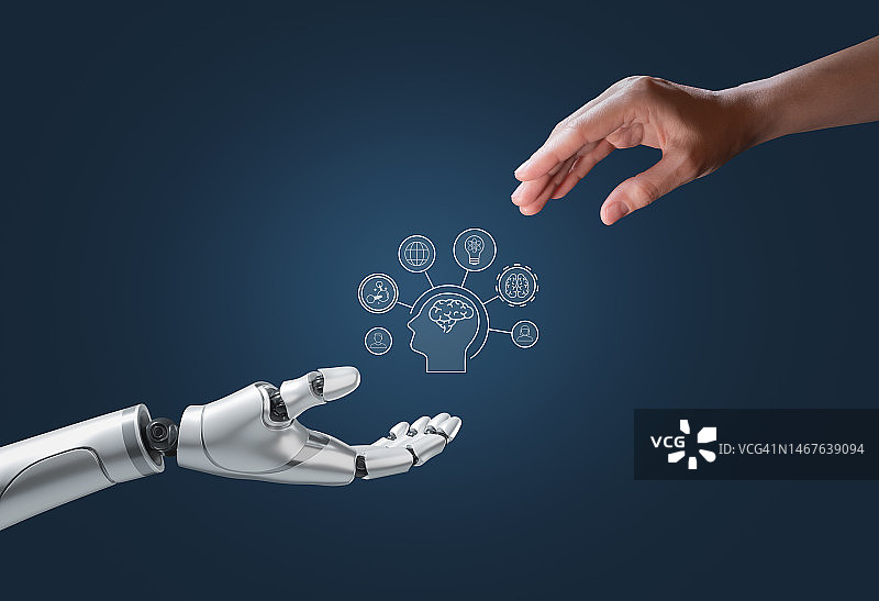 人工智能机器人手和人手图片素材