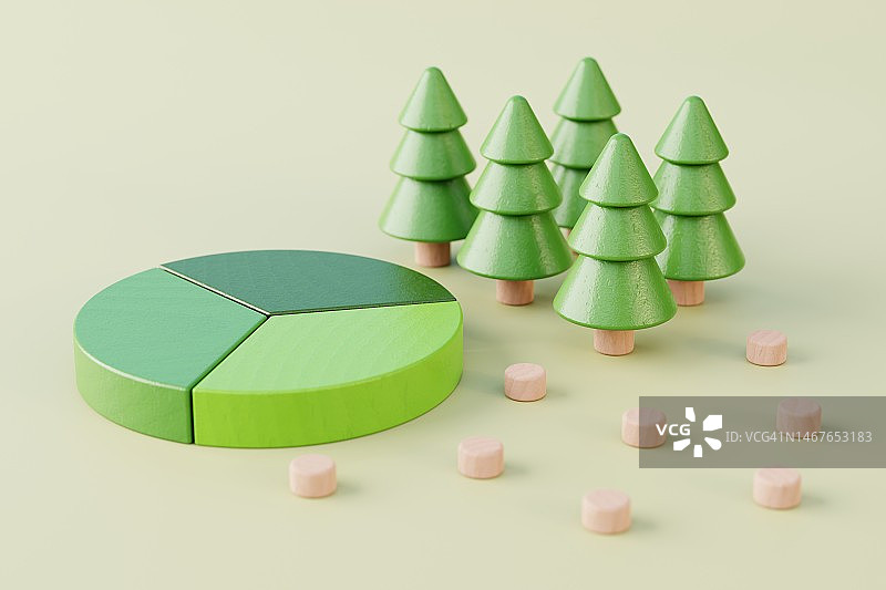 树木和树桩，临近饼状图图片素材