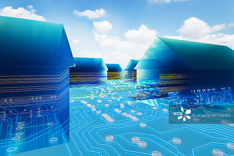 连接在联合电网中的现代住宅概念图片素材
