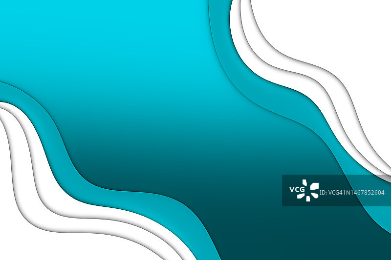 分层蓝白剪纸背景海浪插画图片素材